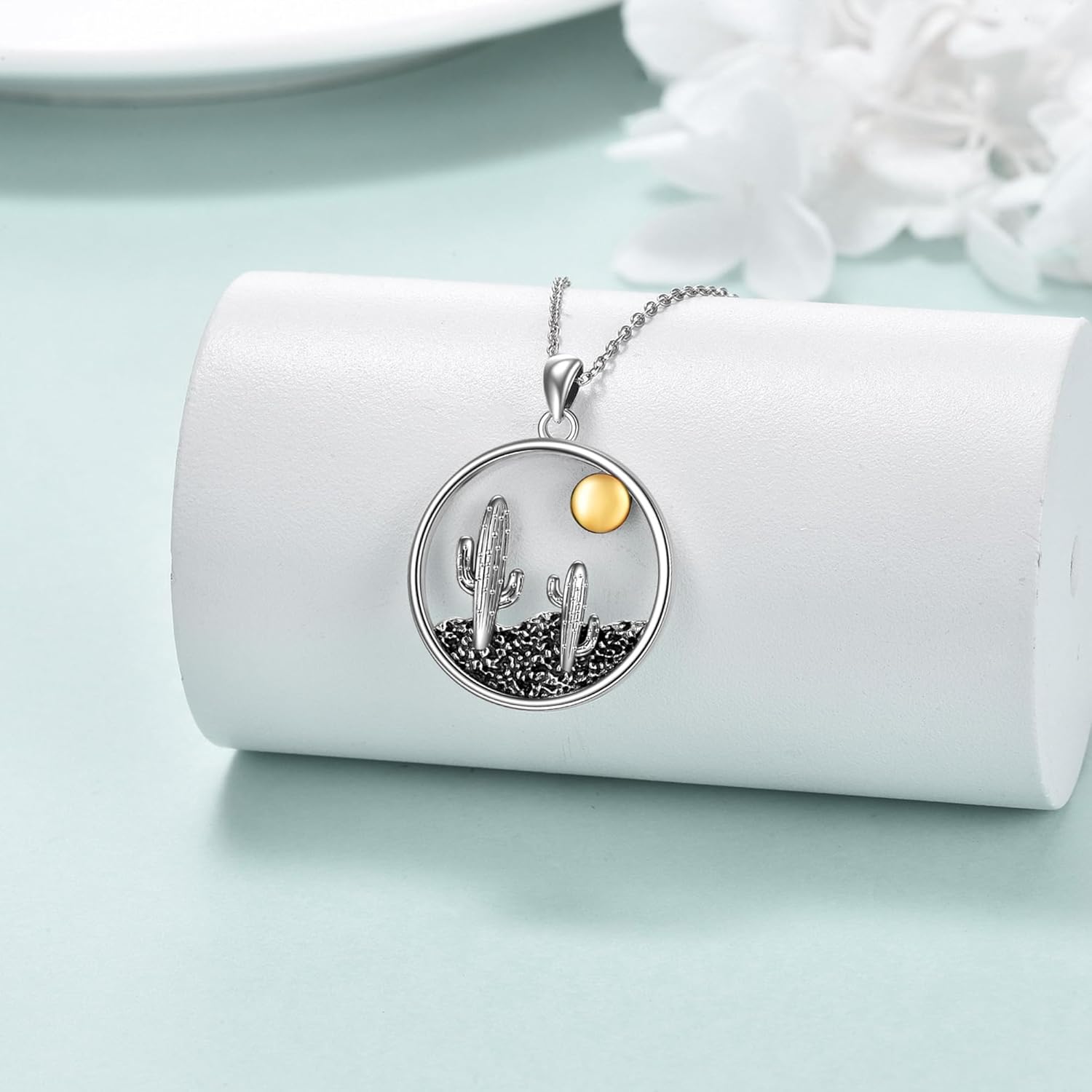 Cactus Gifts for Women 925 Sterling Silver Cactus Pendant Necklace Western Jewelry for Women - Image 3