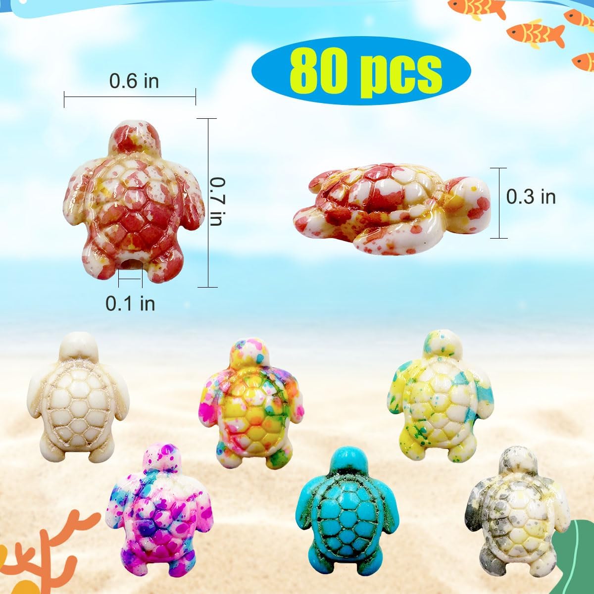 80Pcs Turtle Beads Charms Synthetic Stone Beads Charms Bulk Sea Theme Ocean Animal Carved Loose Spacer Summer Beads for Jewelry Making DIY Bracelet Necklace Earrings - Image 3