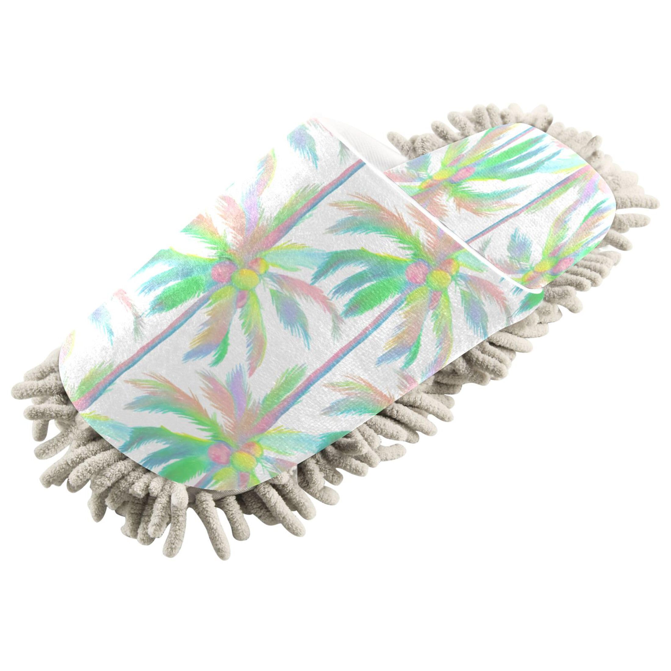 Kigai Palm Trees in Soft Pastel Color Mop Slippers for Floor Cleaning, Slippers for Women Men, Microfiber Floor Cleaning, M