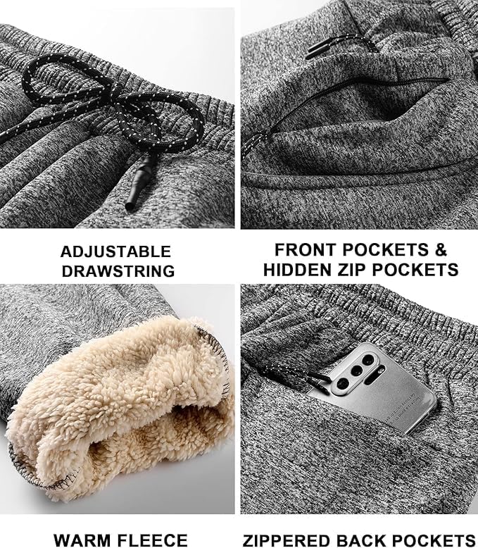 SECOOD Men's Fleece Winter Pants Sherpa Lined Active Warm Sweatpants Drawstring Elastic with Pockets - Image 4