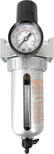 Miniatura 6 de Combo de regulador de filtro de aire comprimido en línea NPT de 34 pulgadas, cuenco de metal, elemento de 5 micras, ajustable de 7 a 215 PSI