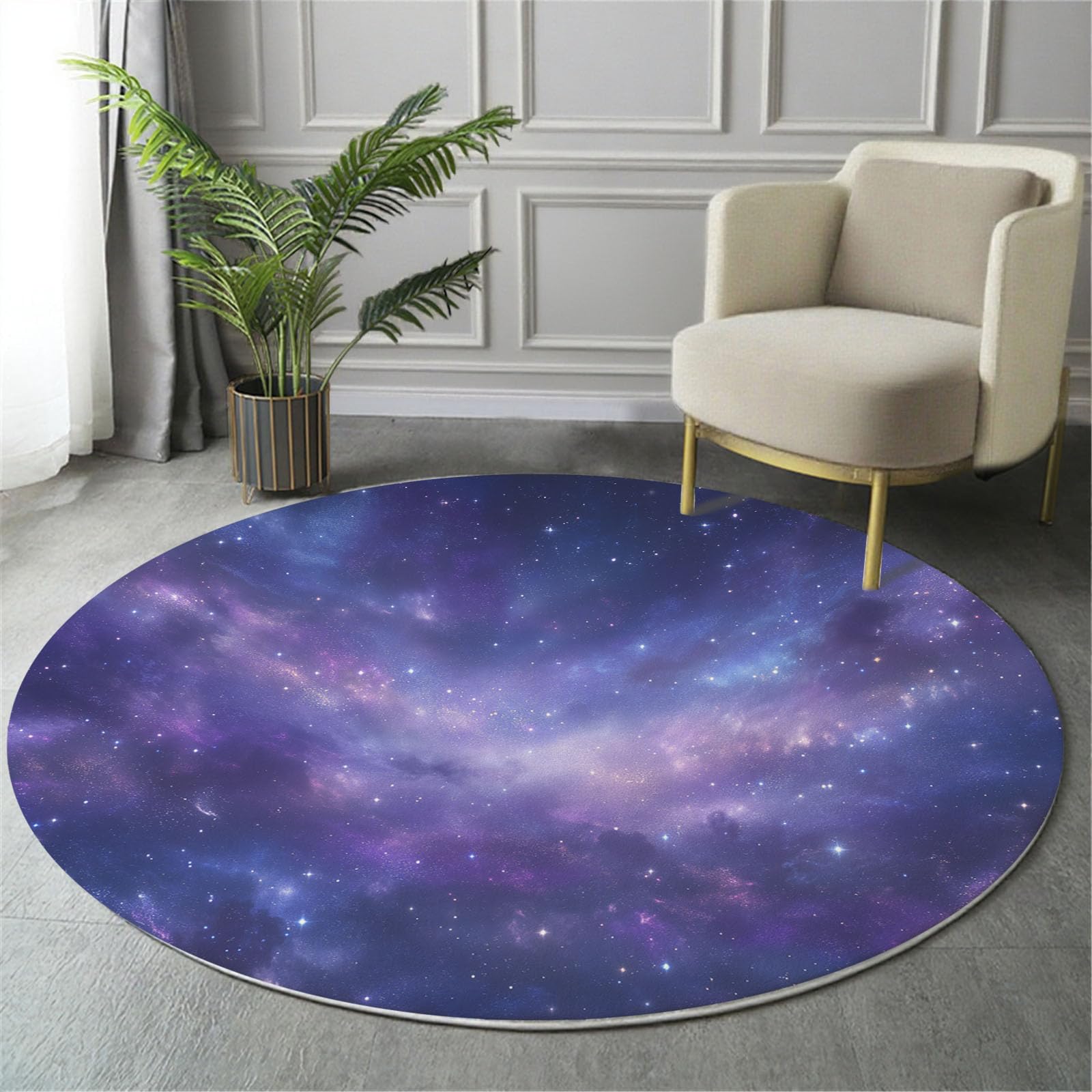 Tapis rond 80cm lavable et antidérapante au motif nébuleuse pour chambre
