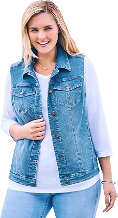 Woman Within Stretch Denim Vest Jean Vest | Womens Plus Size