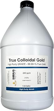 True Colloidal Gold NanoParticles AuNPs 200 ppm, 99.99+% Purity - 1 US Gallon in Plastic Jug