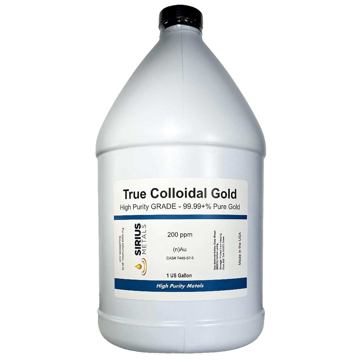 True Colloidal Gold NanoParticles (AuNPs): 200 ppm, 99.99+% Purity - 1 US Gallon in Plastic Jug