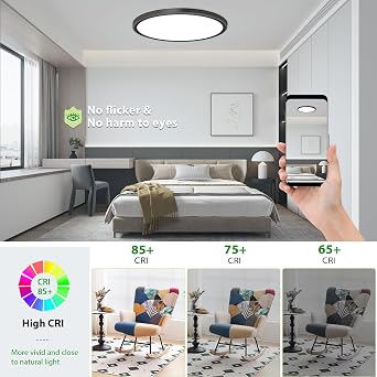 hunhun 6 Pack 3200lm LED Flush Mount Ceiling Light 12 Inch 5CCT Adjustable Super Slim 0.87 inch led Ceiling Light Fixture Round Low Profile Ceiling Lamp for Bedroom Living Room Kitchen Laundry Black
