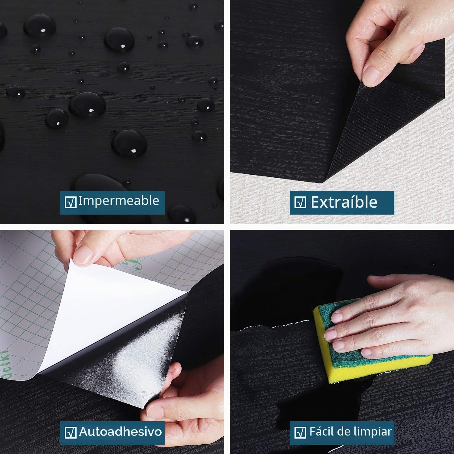 VEELIKE Papel Pintado Madera Negro Adhesivo para Muebles 60cm x 900cm Tapiz Autoadhesivo Impermeable de Pared Decorativo Salón Habitación Armario Baño Vinilo
