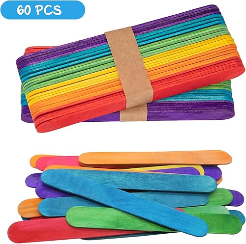 Miniatura 2 de 60 palitos de madera jumbo de 6 pulgadas de colores, palitos de paleta de madera arco iris, palitos anchos de paleta, palitos de golosinas, palitos