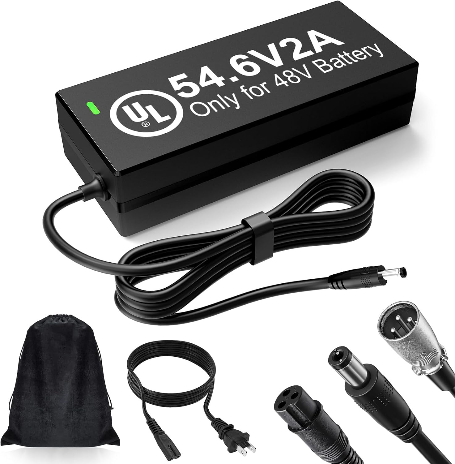 48V Lithium Battery Charger – UL Certified 54.6V 2A Fast Charger for Electric Bike, with Auto Shutoff, Intelligent Temperature Control & Fire-Resistant Case