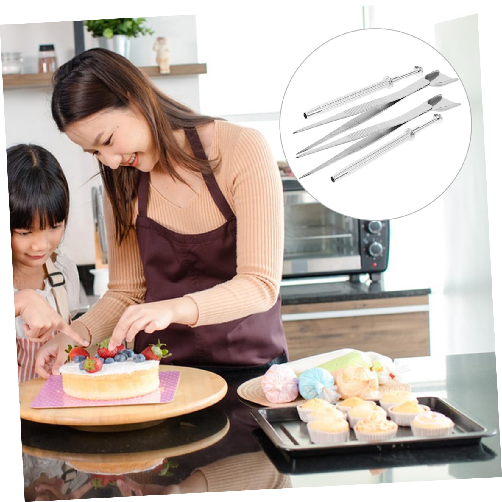 MAGICLULU 5 Sätze Werkzeuge zum Dekorieren von Kuchen Band Spritzbeutel und Spritztüllen Kuchen Dekorationswerkzeug Backdekorationswerkzeuge Lange Pinzette Süßigkeiten-Fänger-Werkzeug Silver