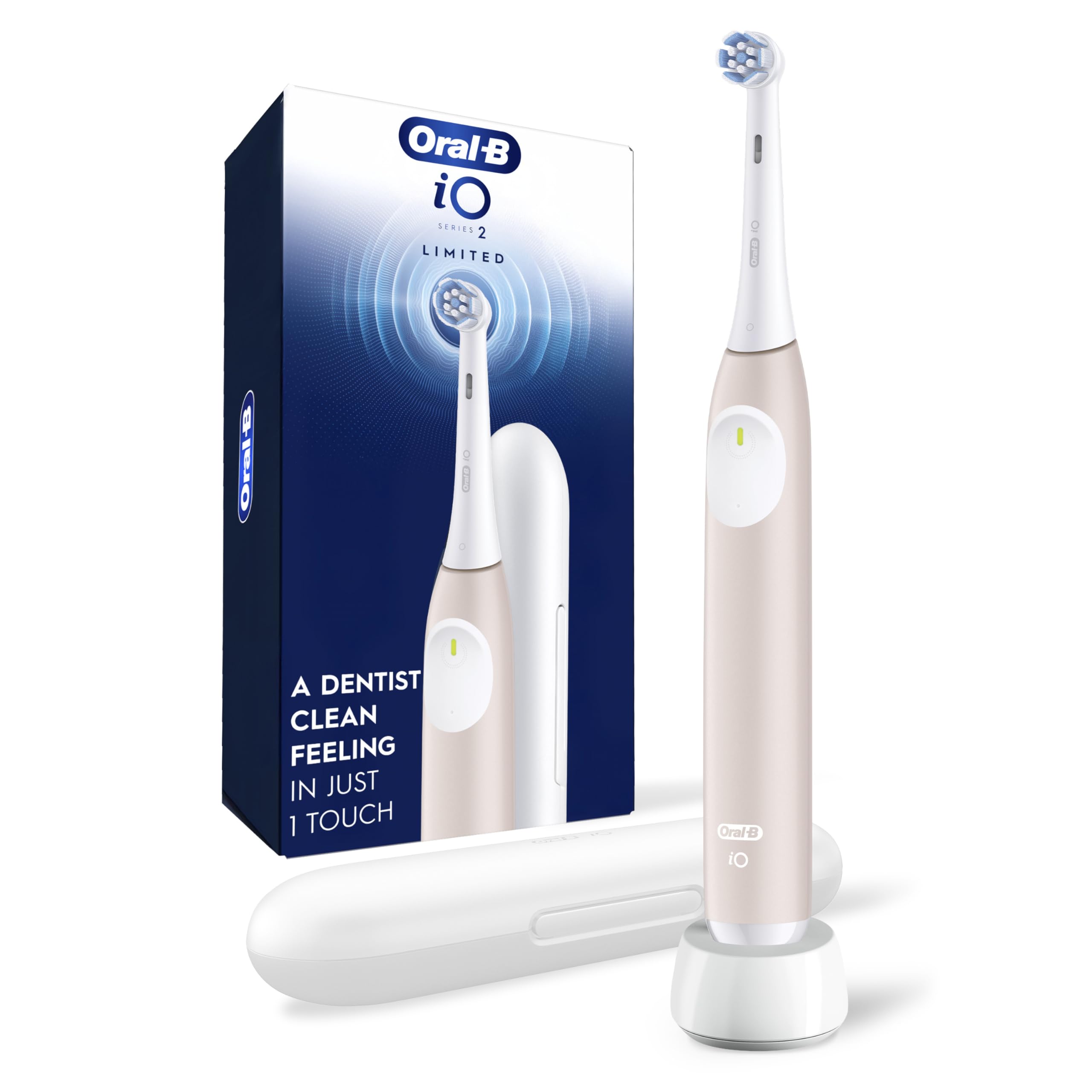 Oral-B iO Elektrische Zahnbürste, Serie 2, wiederaufladbar, Pfirsich mit 1 sanften Pflege-Bürstenkopf – automatischer Drucksensor zum Schutz des Zahnfleisches – 3 Modi – 2 Minuten Timer