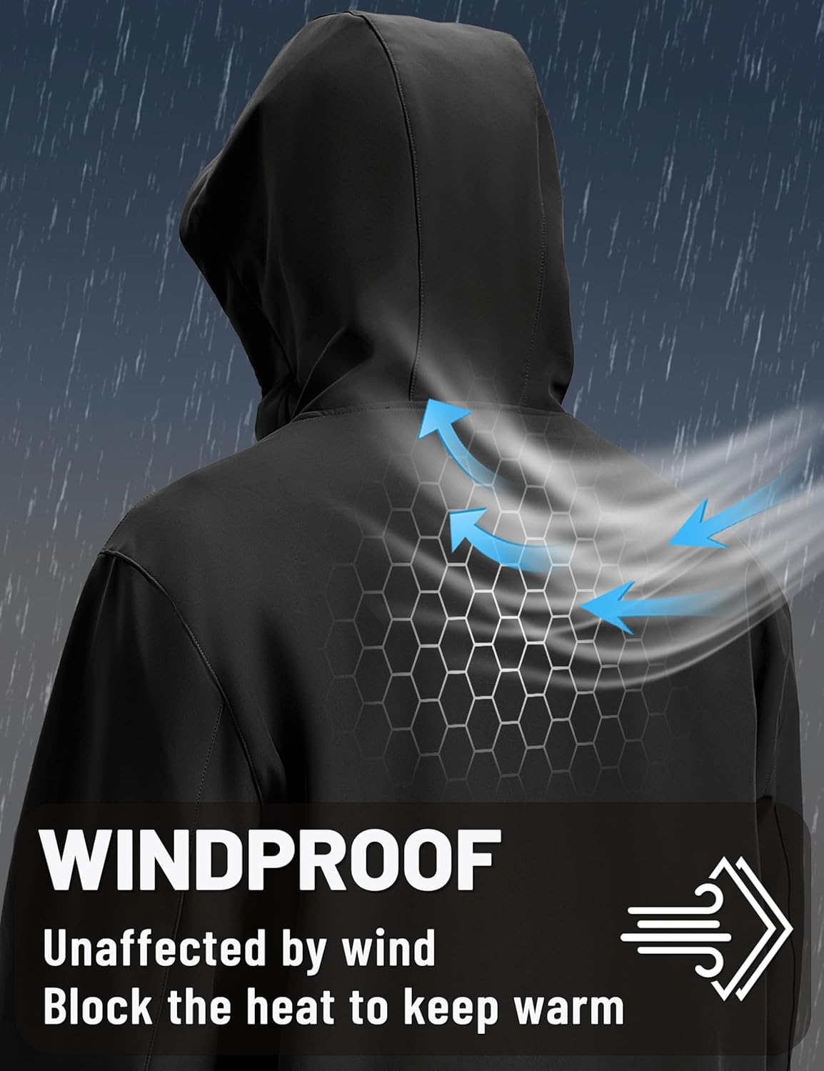 TACVASEN Men's Softshell Jacket with Hood Waterproof Fleece Coat Winter Windbreaker Lightweight Rain Jackets - Image 3