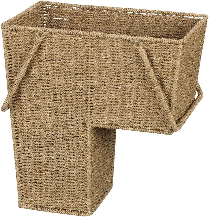 Household Essentials ML-5647 Seagrass Wicker Stair Step Basket with Handle | Natural Brown