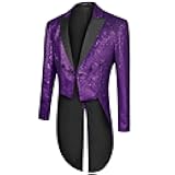MAGE MALE Mens Sequin Tuxedo Jacket Tails Slim Fit Tailcoat Dress Coat Swallowtail Dinner Party Wedding Blazer Suit Jacket