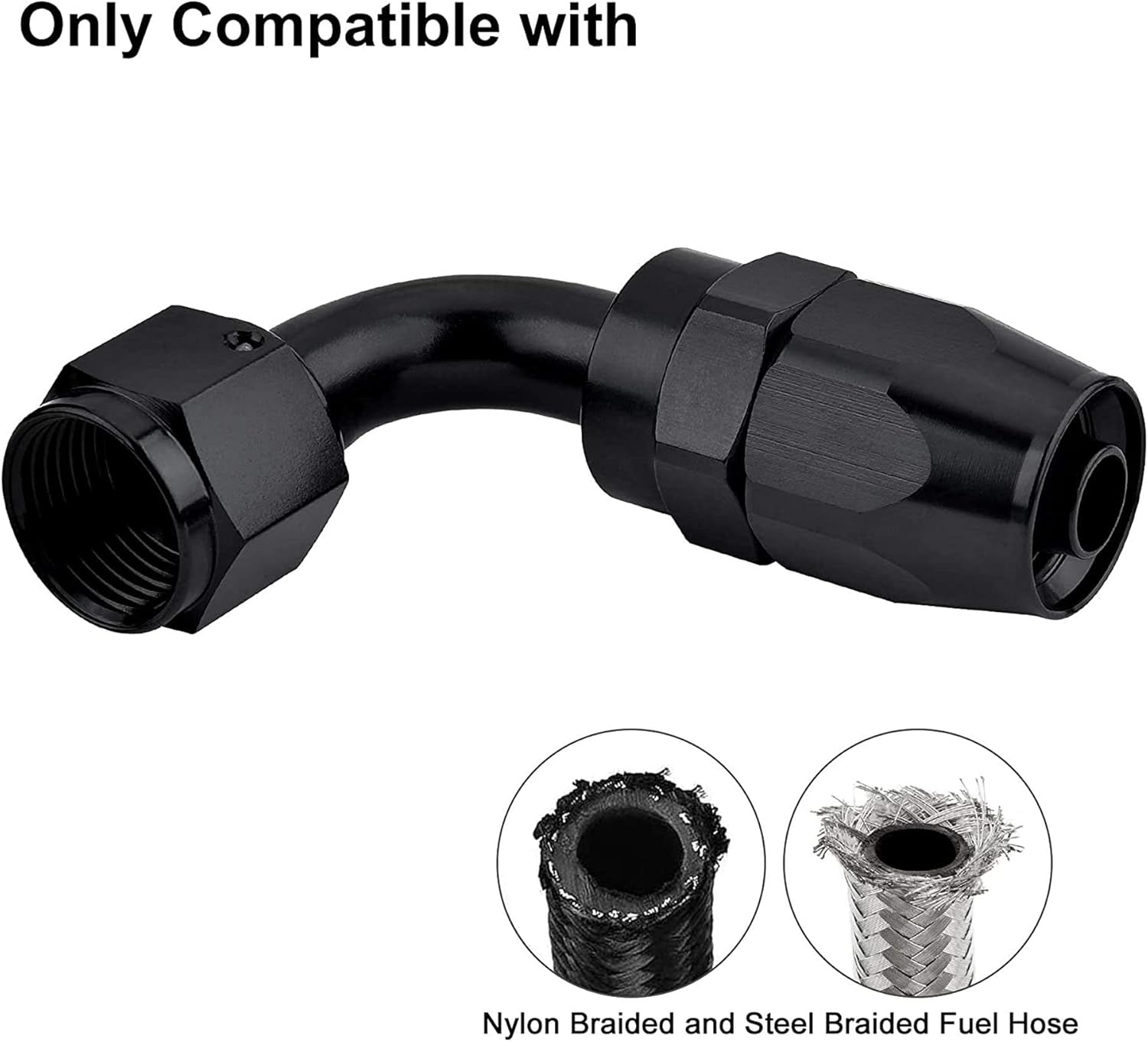 EVIL ENERGY 8AN Nylon Braided CPE Fuel Hose 10FT Black Bundle with 8AN Swivel Hose End Fitting 90 Degree 2PCS