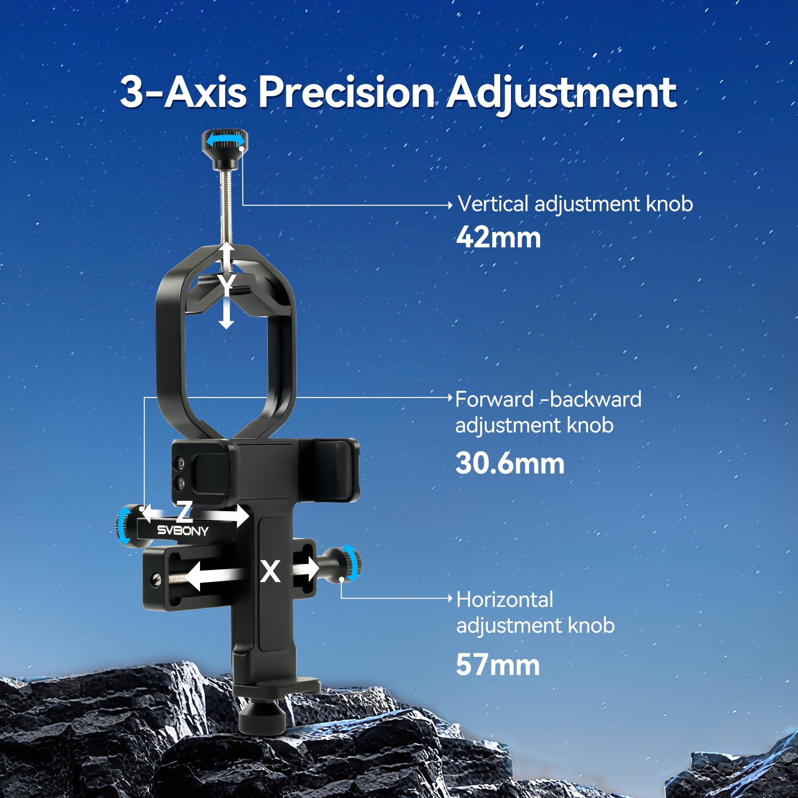 Svbony SV214 Pro - Adaptador Universal para Smartphone de 3 Ejes, Adaptador Digiscoping con Control Remoto Compatible con Ocular de 28 a 48 mm de diámetro, para capturar imágenes a través del