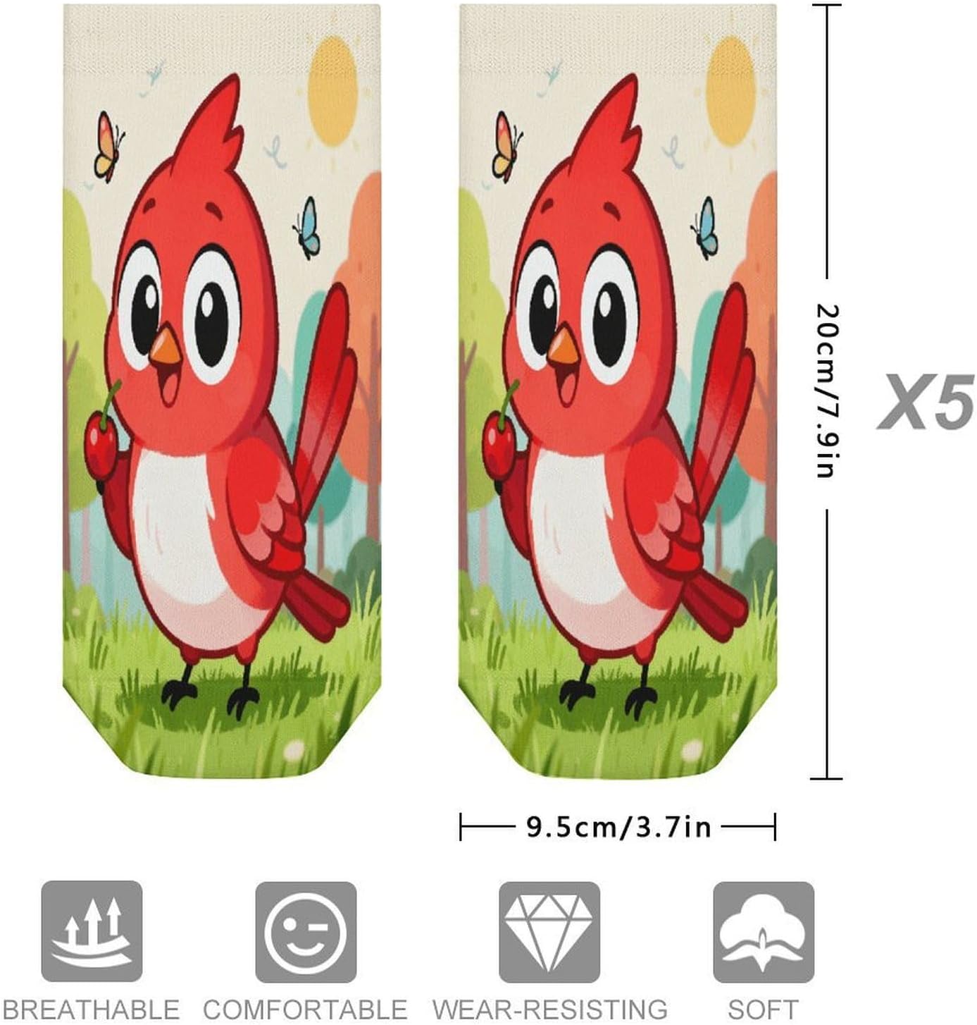 Cardinal Crew Sock for Men Women Funny Novelty Socks Athletic Ankle Socks Comfort Soft Low Cut Tab Sock 5 Pairs
