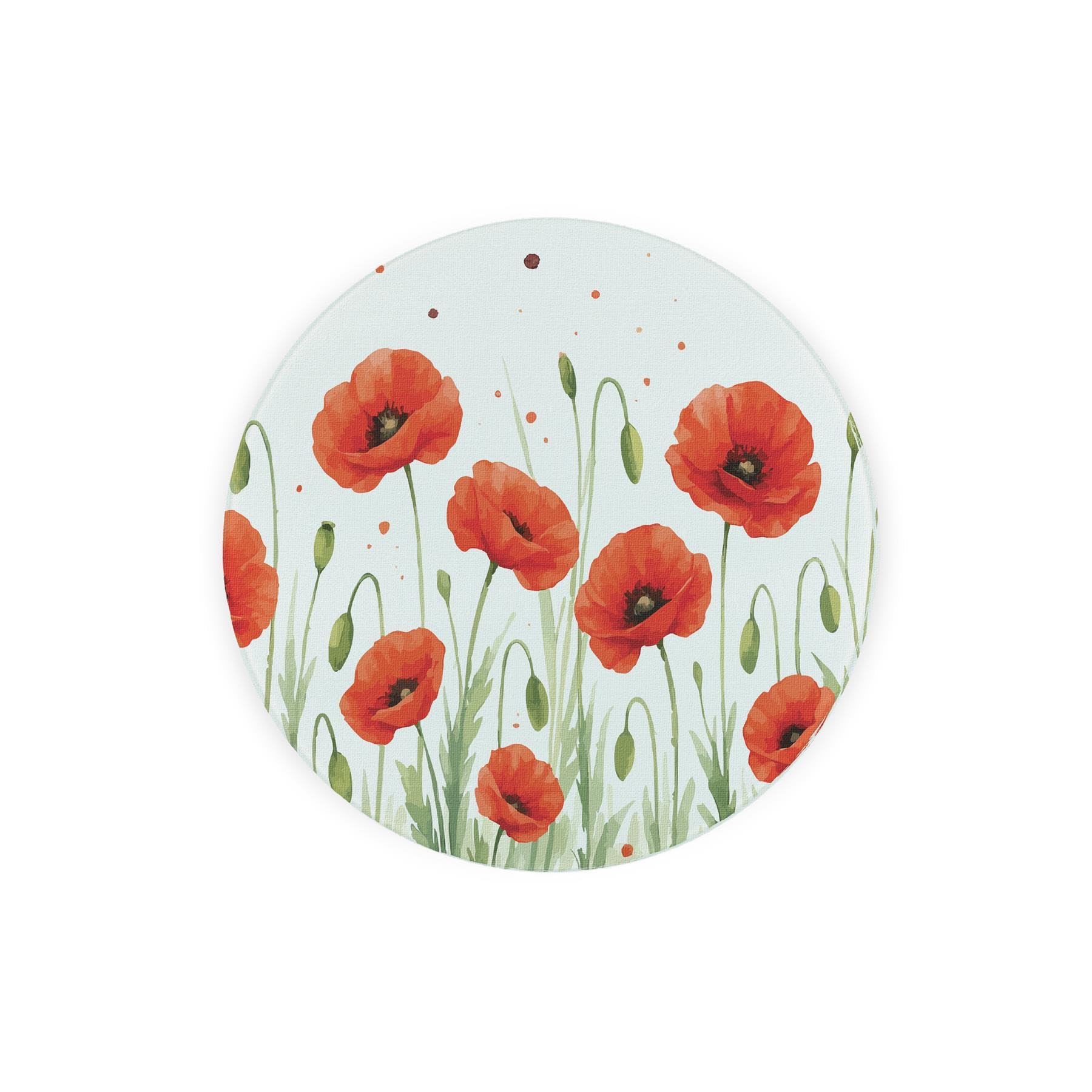 Summer Poppies Round Glass Trivet - Red Floral Décor Kitchen Gift Small Textured Chopping Board/Worktop Protector 20cm x 20cm (8" x 8")
