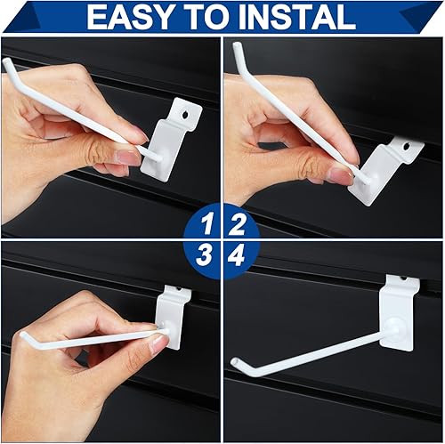 Miniatura 4 de Moxweyeni Paquete de 100 ganchos para paneles de 6 y 8 pulgadas, accesorios de pared de listones resistentes, ganchos para colgar en la pared,