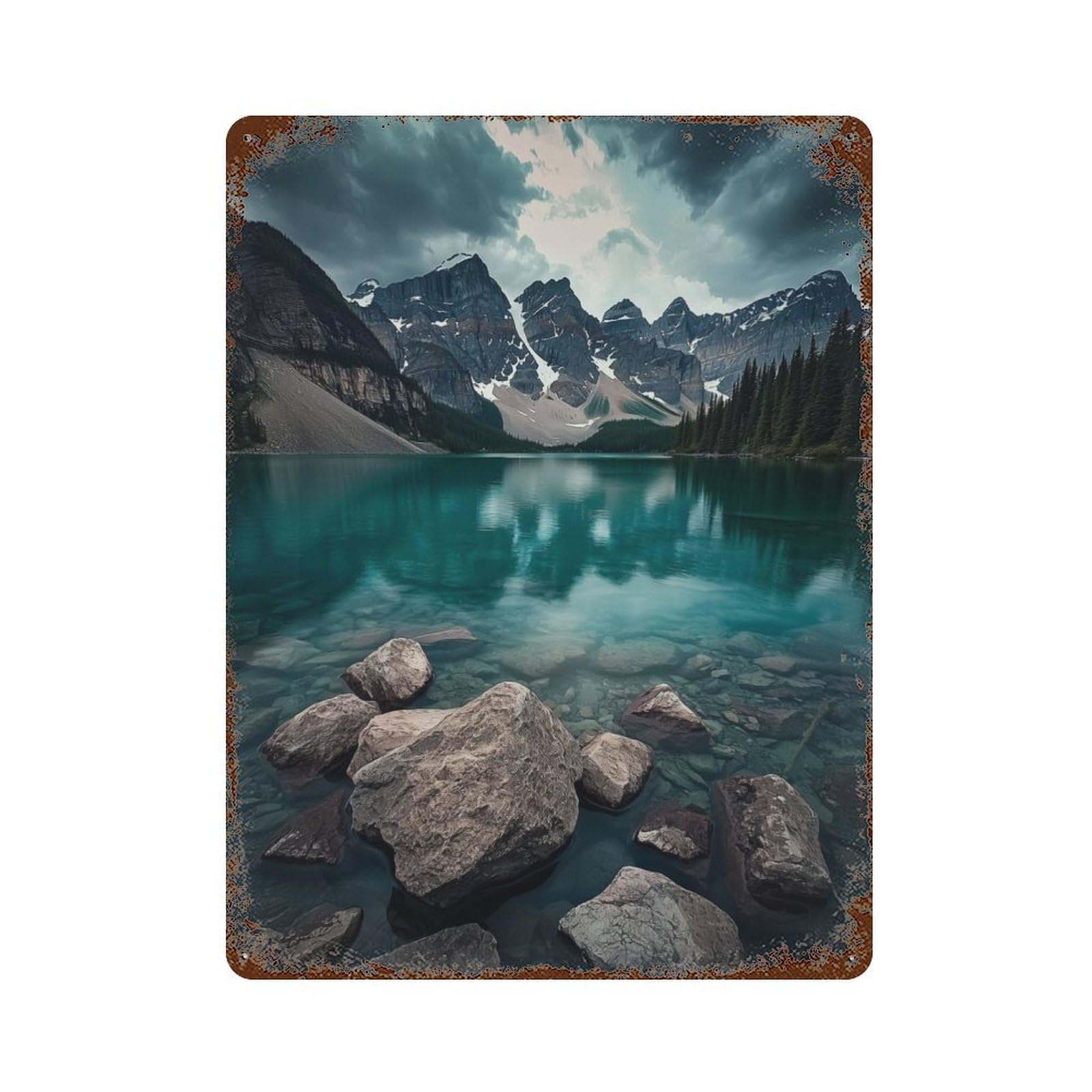 Moraine Lake Reflection Decorative Tin Sign 15.7"x11.8", for Bistro, Counter And Cafe Decor, Retro Wall Decor