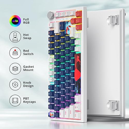 Miniatura 3 de Teclado mecánico 75% para juegos, teclado de montaje en junta con cable, 82 teclas, teclado intercambiable en caliente, perilla retroiluminada RGB,