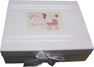 White Cotton Cards WDTP2X - Caja de recuerdos (tamaño grande), diseño de carrito, color rosa