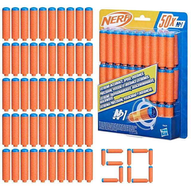 Nerf N Series, Recambio de 50 Dardos de Espuma N, Naranja y Azul, Pack para Lanzadores Nerf, Juguete para Niños y Niñas de 8 Años o Más