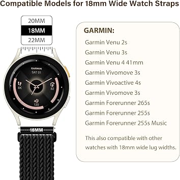 Braided 18mm Watch Strap Compatible with Garmin Venu 3S Strap Venu 2S