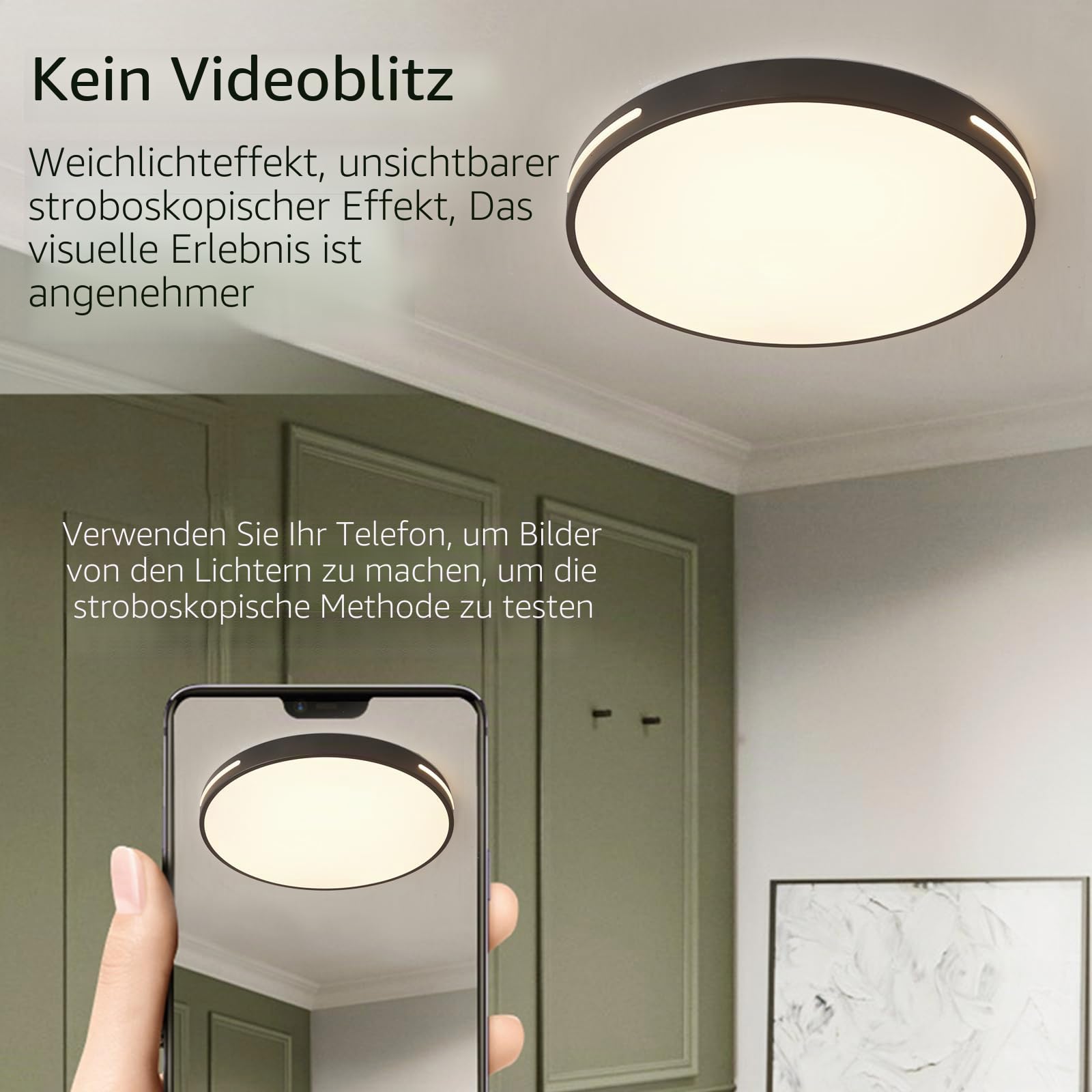 Style home 96W LED Deckenleuchte dimmbar mit Fernbedienung Ø50x5cm Schwarz | 3000-6000K,Rund Flach LED Deckenlampe Modern Lampe für Wohnzimmer Schlafzimmer Büro Küche Diele