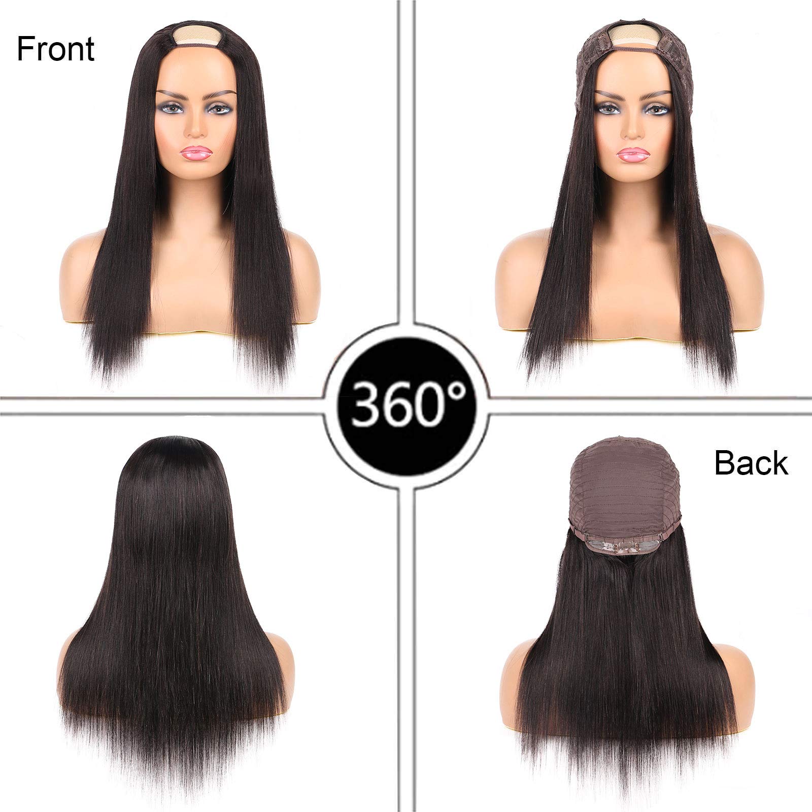 DaiMer U Part Wig Straight Human Hair 130% Density None Lace Machine Made U Shape Natural Color Clip in Half Wig Extension 22 Inch - Image 2