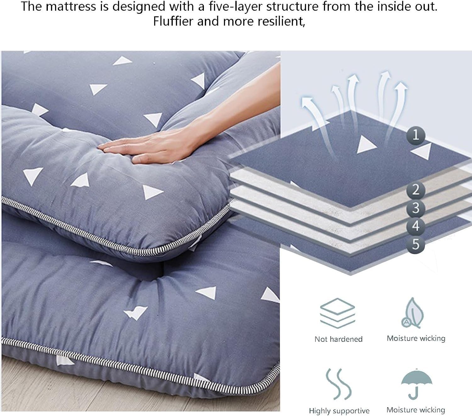 Składany materac futon, 2-osobowy, 10 cm grubości, ultramiękka japońska mata do spania, gruba poduszka podłogowa, do sypialni studenckiej (04, 100 x 200 cm)