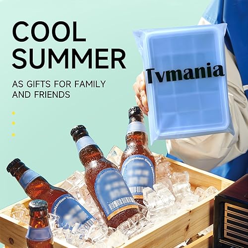 Vista 7 de Juego de 2 bandejas para cubitos de hielo, fácil liberación, 15 moldes flexibles de silicona para cubitos de hielo con tapa extraíble, bandejas