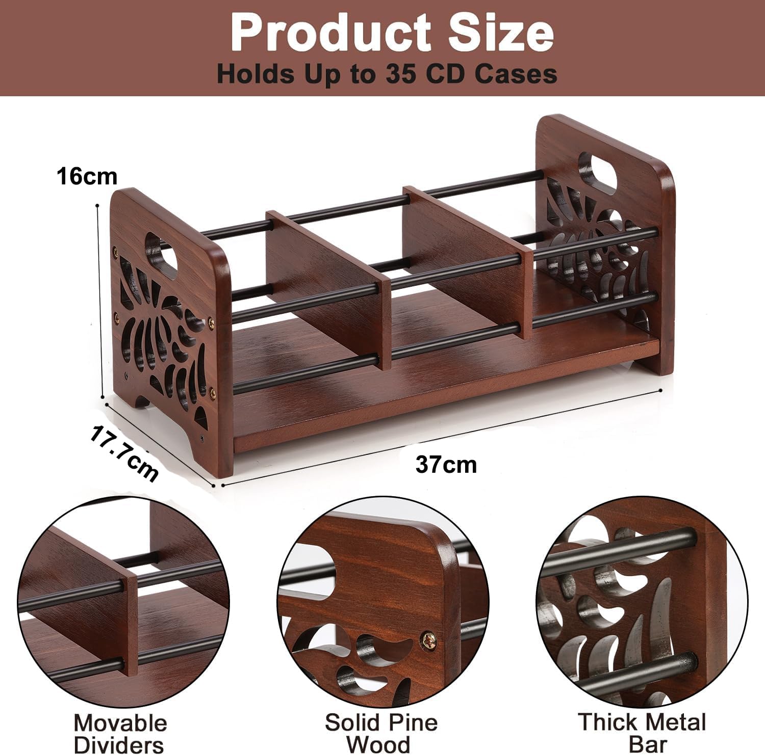 Soporte de madera para CD, soporte para CD y DVD, con asas, diseño de esqueleto de flores, también para revistas y libros
