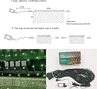 Vista 7 de OYCBUZO 300 luces LED de red verde, 14.8 x 5 pies, 8 modos de luces de malla de Navidad conectables, tira de luces impermeables enchufables