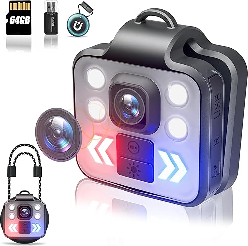 Miniatura 7 de Mini cámara de seguridad para exteriores, bolsillo inalámbrico con 4 luces LED, linterna de faros delanteros, luces de advertencia, cámaras,