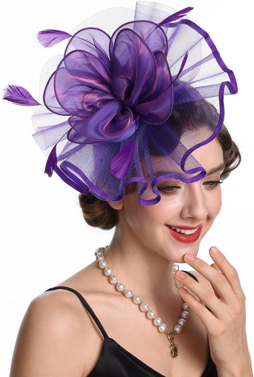 Haojing Women's Organza Church British Fascinator Bridal Tea Party Wedding Hat Summer - Image 3