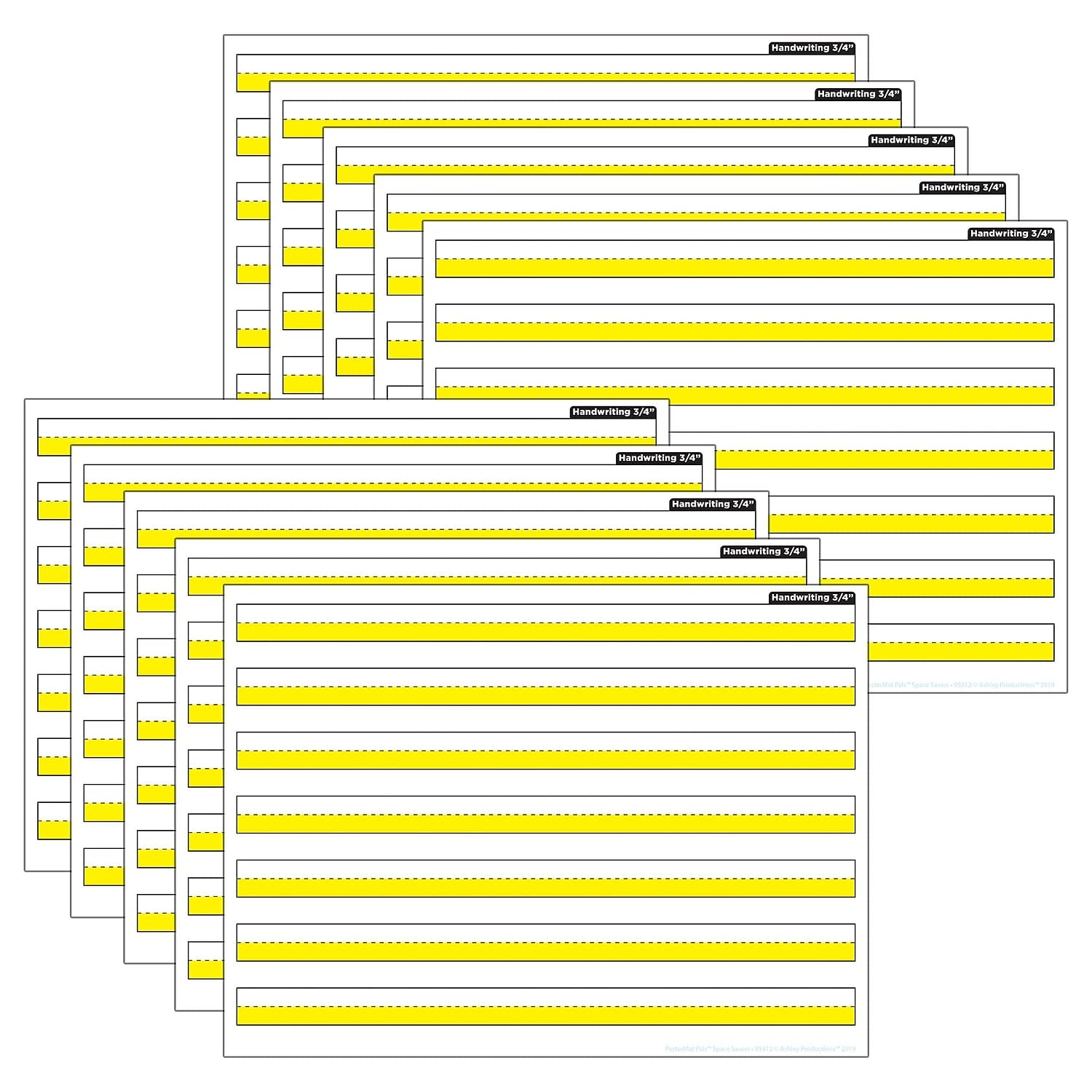 10 PACK PosterMat Pals(tm), Space Savers, 13" x 9.5", Smart Poly(tm), 3/4" Handwriting Highlighted Yellow 95312