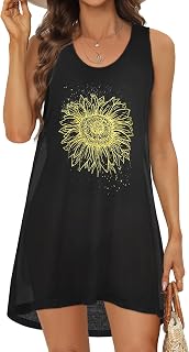 Womens Swimsuit Cover Up Summer Sleeveless Beach Dress Tank Bikini Coverups | 2026 Sleeveless Swimwear Cover Ups,Fashion Hawaiian Vacation Cruise Outfits, Bathing Suit Cover Up,T-Shirt Sundress