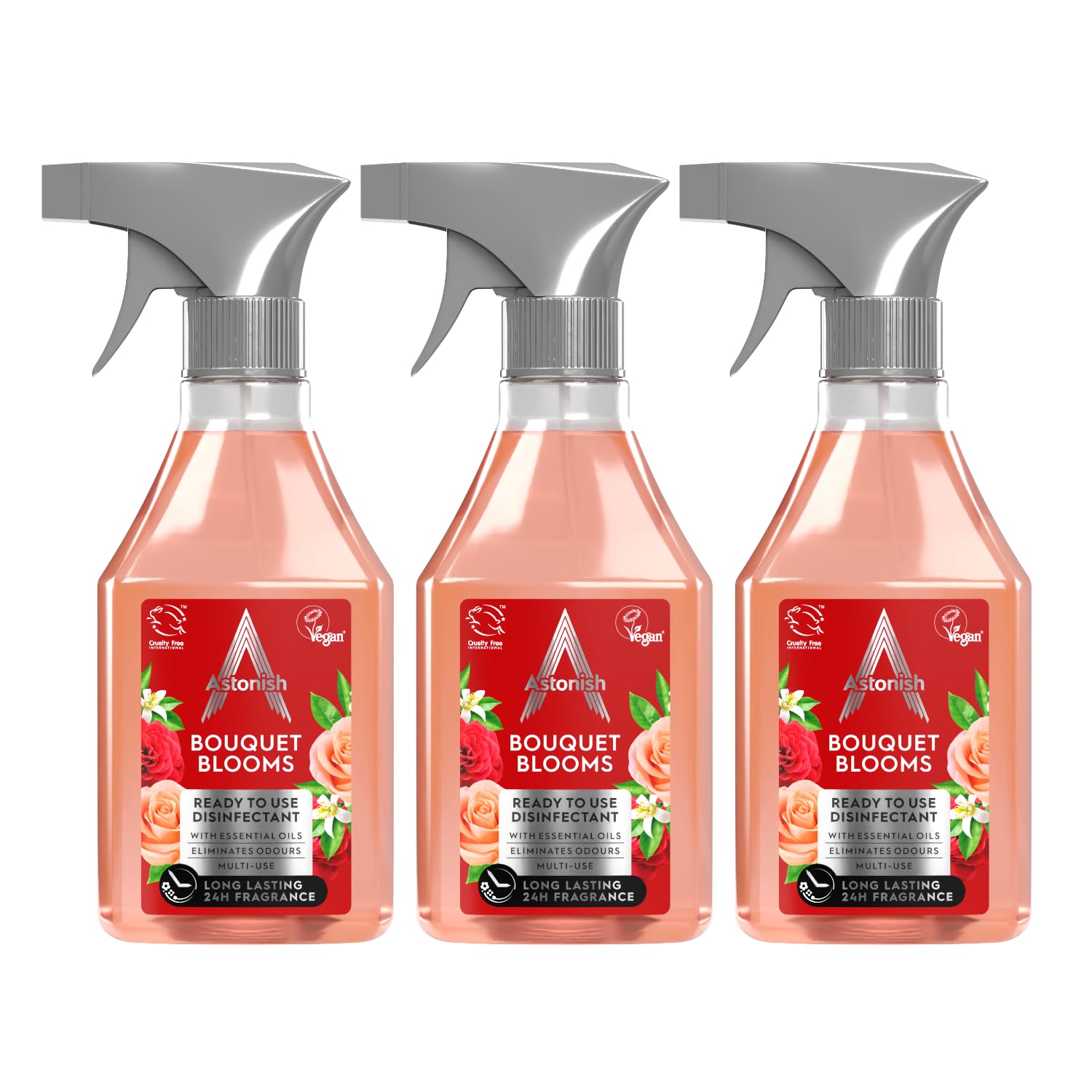 Astonish Disinfectant Spray, Ready to Use, Virus and Germ Killing, Bouquet Blooms, 3 X 550ml