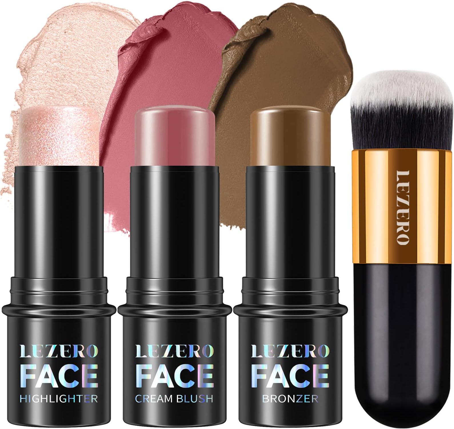 3Pcs Contour Stick Makeup Kit, Shades with Highlighter, Blush and Bronzer Stick for Sculpt the Face and All Skin Type, Long Lasting, Smooth, Dewy & Matte Finish, LIGHT MEDIUM