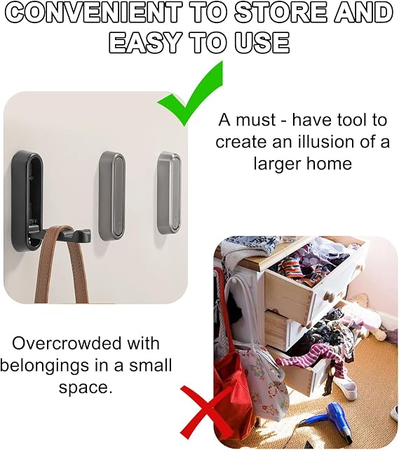 4Pcs Foldable Wall Hook for Hanging - Foldable Zinc Alloy Wall Coat Racks, Multi Functional Pressing Flip Folding Clothes Hook, Storage Door Hangers, Black