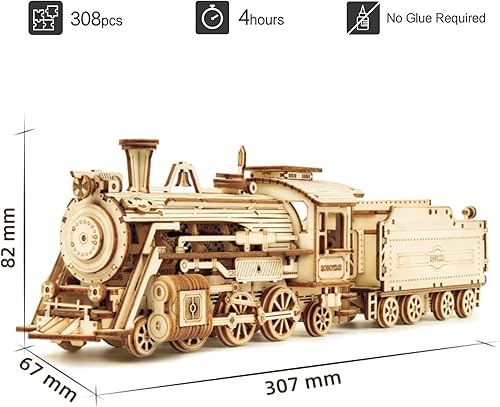Miniatura 7 de ROKR Rompecabezas de madera 3D para adultos, coche de campo del ejército, coche vintage y kit de modelo de tren de vapor, regalo único para niños y