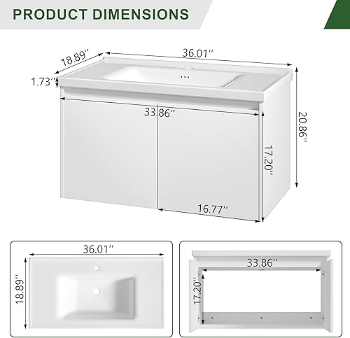 Miniatura 21 de OLD CAPTAIN Tocador de baño de doble puerta con fregadero de 24 pulgadas, gabinete de montaje rápido, blanco y gris