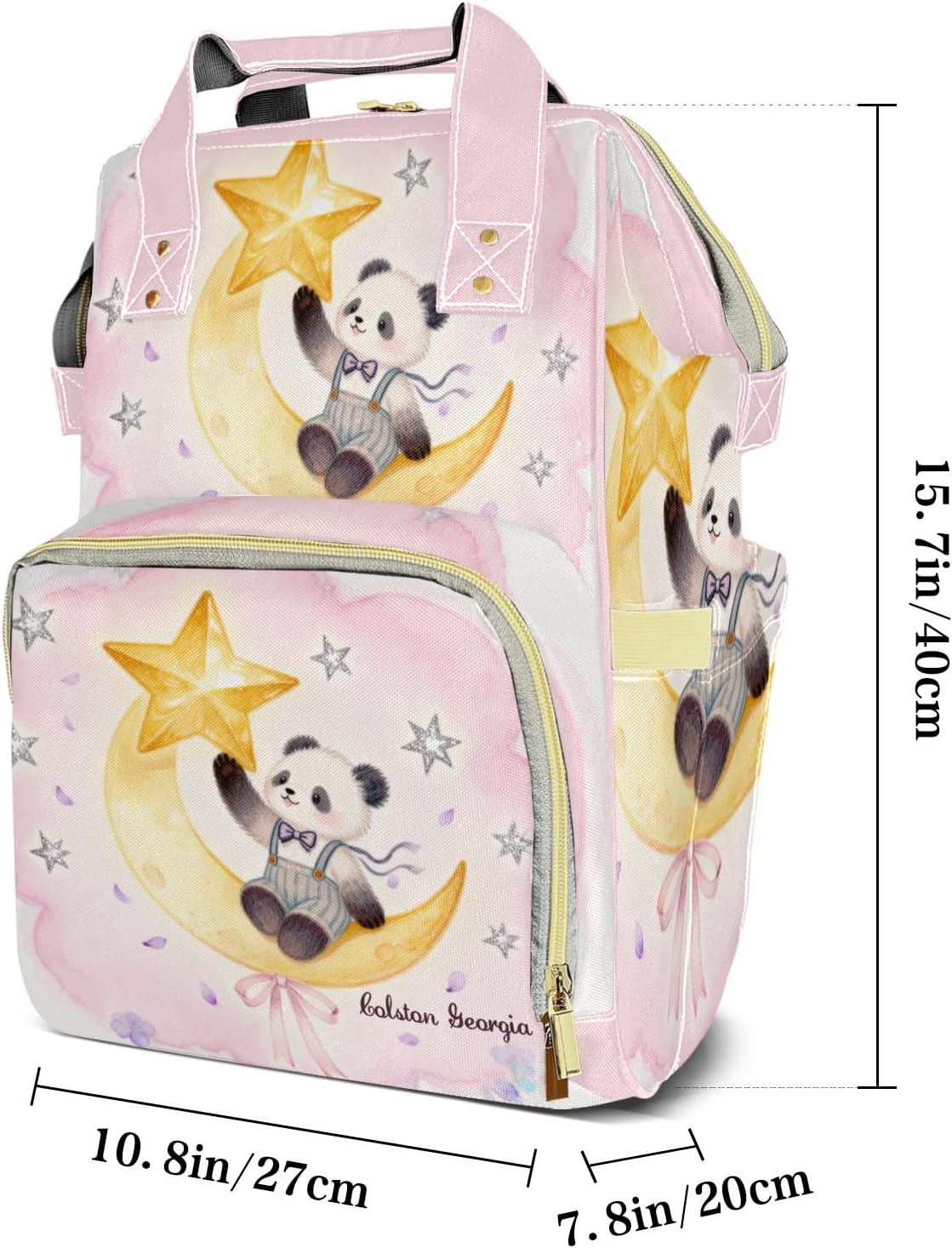 Personalized Cute Panda Diaper Bag with Name,Customized Nappy Backpack with Thermal Pockets Multi-function Baby Bags Mommy Backpack for Girls Boys