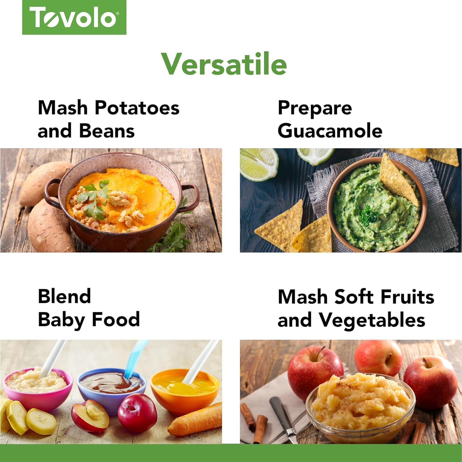 Tovolo Kartoffelstampfer aus Silikon, Edelstahlgriff & Kern, Lebensmittelstampfer Küchenutensilien, Gemüsepresse & Avocado-Mischer, Kratzfest & Hitzebeständig