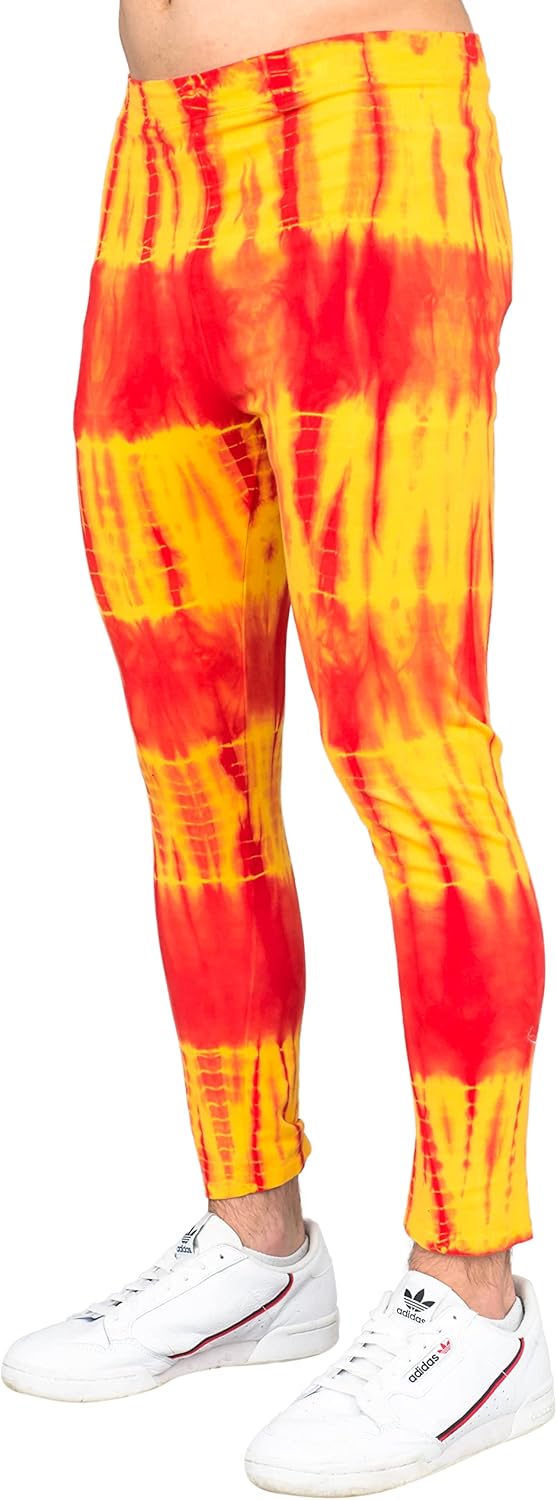 Wrestler Hogan Red and Yellow Tie-Dye Wrestling Legging Tights Pants for Halloween and Cosplay - Image 2