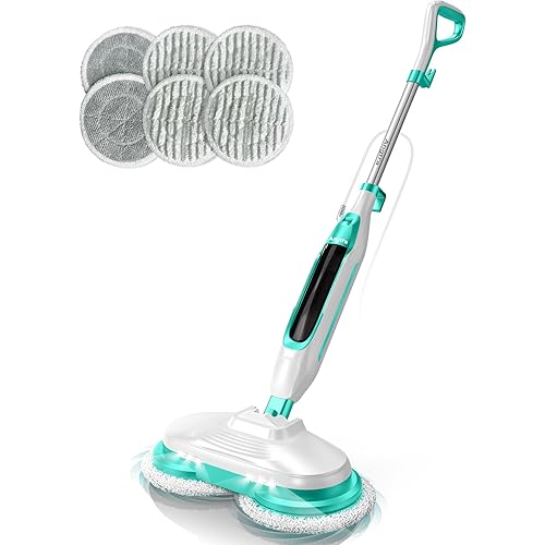 Scrubbing Steam Mop with Rotating Mop Pads, All-in-One Hard Floor Cleaner with LED Headlights