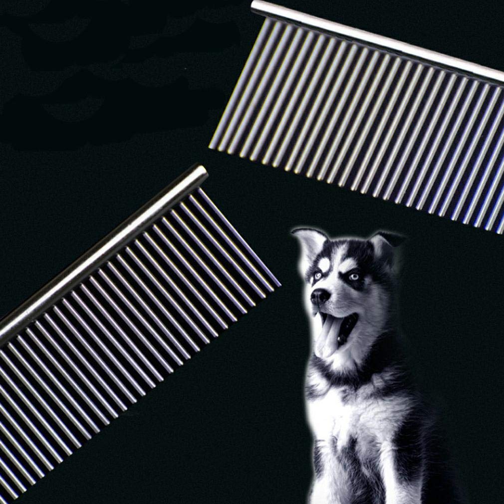 FFTONG Pet Steel Comb with Rounded Ends Stainless Steel Teeth,metal Cat Dog Comb for Removing Tangles and Knots,Poodle Grooming Deshedding Tool, 7 1/2-inch L : Pet Supplies
