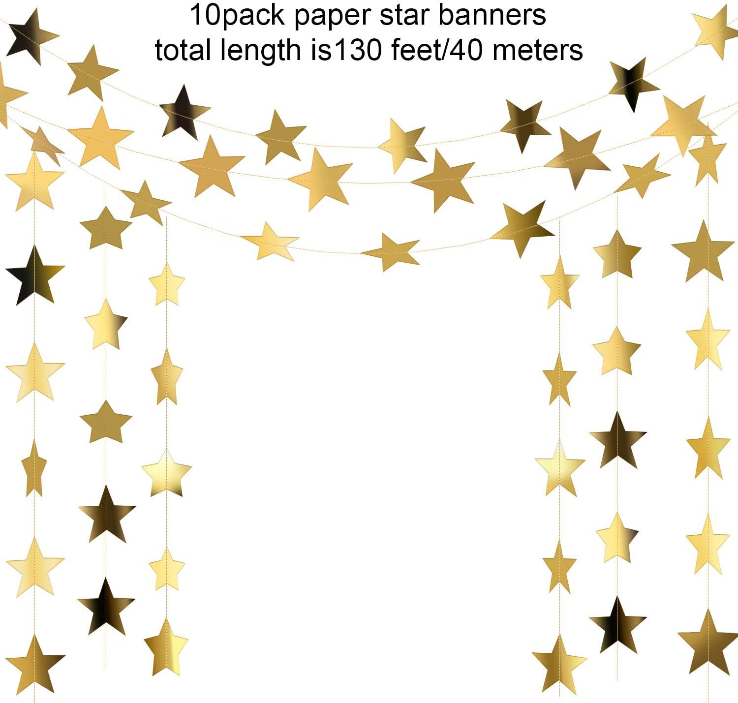 130 Feet Glitter Star Paper Garland Banner Hanging Decoration for Graduation Class of 2021 Congrats Grad Wedding Birthday Festival Party Decoration (Gold): Home & Kitchen