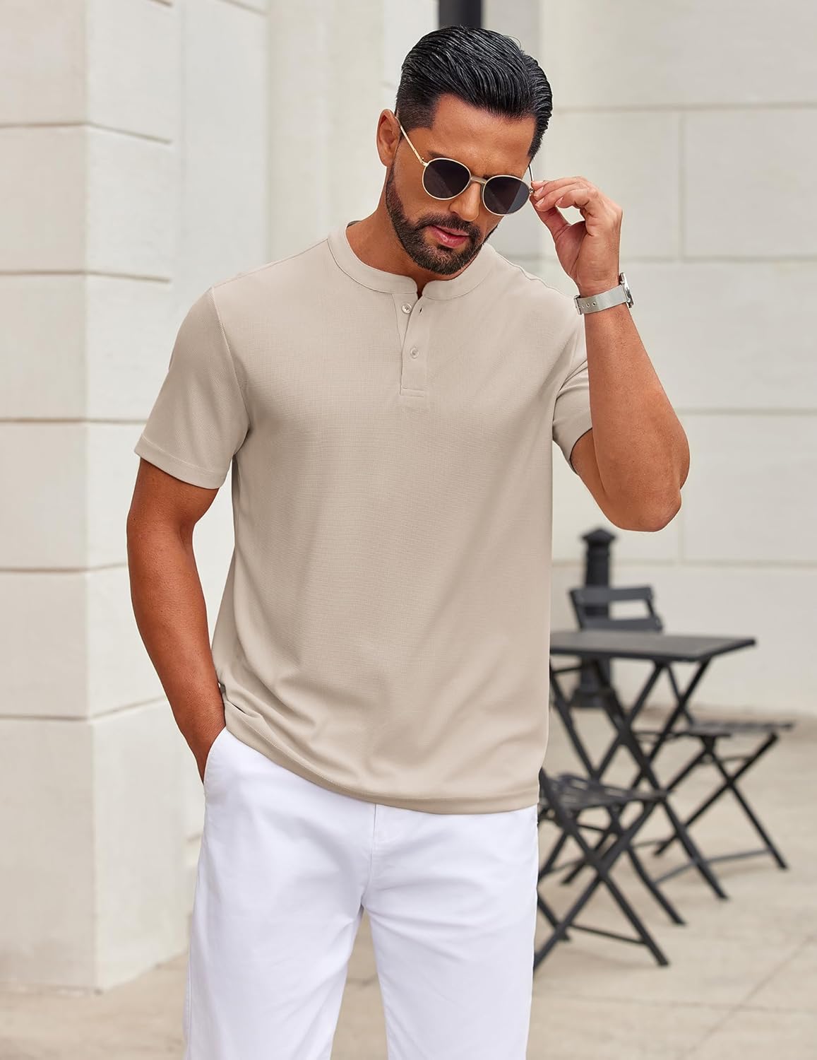 COOFANDY Men's Henley Shirts Short Sleeve Texture Casual Button Henley Summer Classic Basic Tee Shirts - Image 8